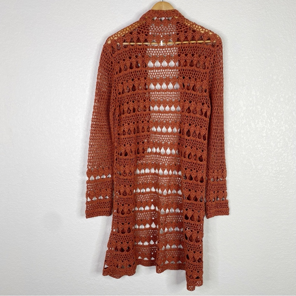 Free People Burnt Orange Crochet Open Front Duster Cardigan Sweater